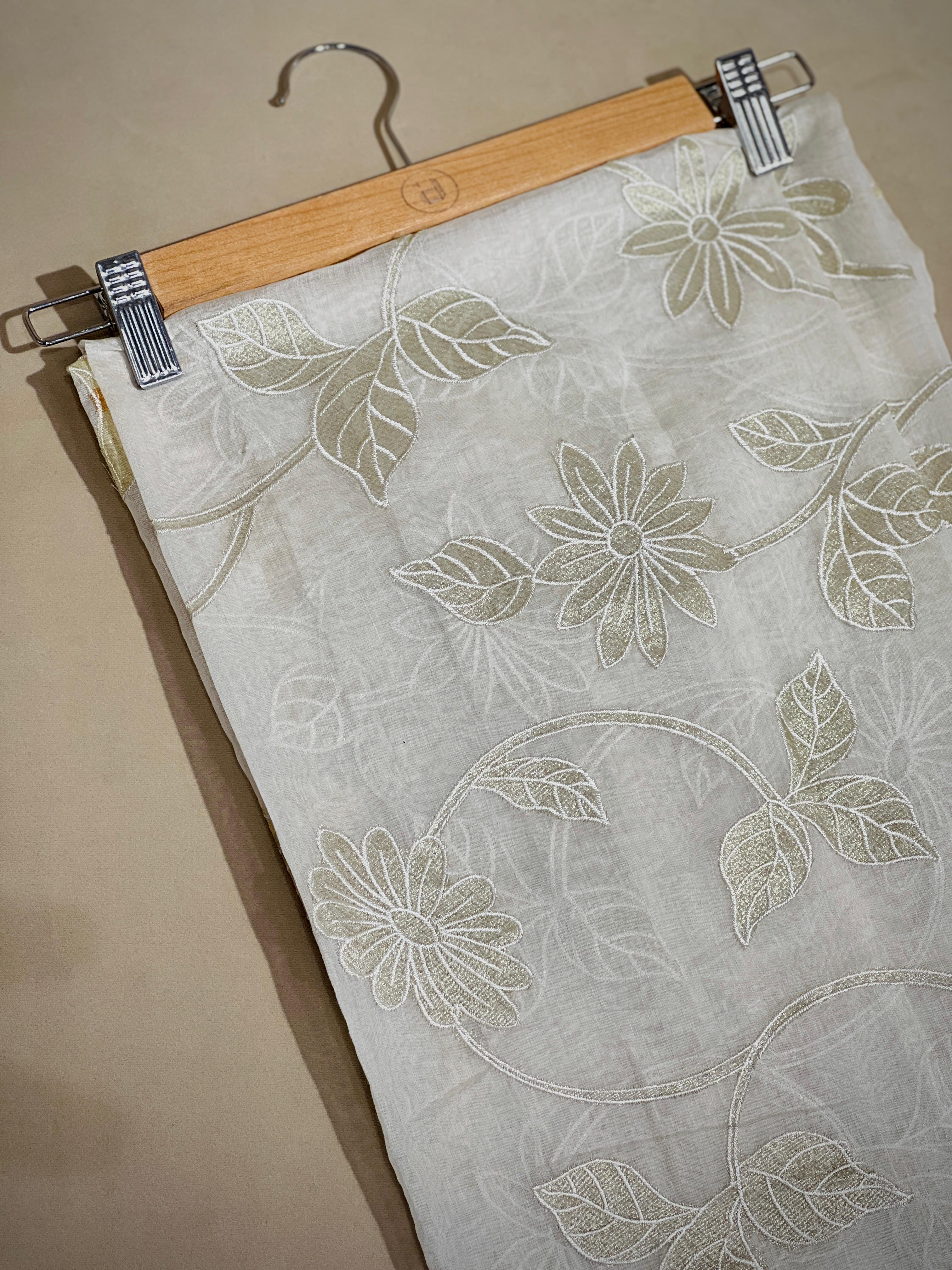 Floral Applique Work Detailed Chanderi Silk Running Material | RMFC208
