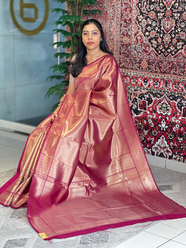 Tissue Weaving Stripes Patterned Semi Silk Saree | KAC243
