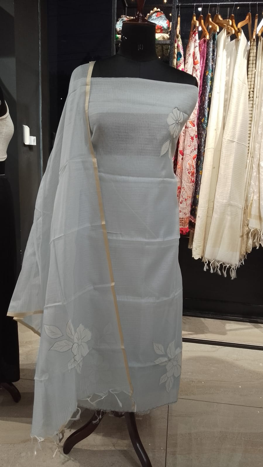 Floral Applique Detailed Silky Kota Salwar Set | MM219