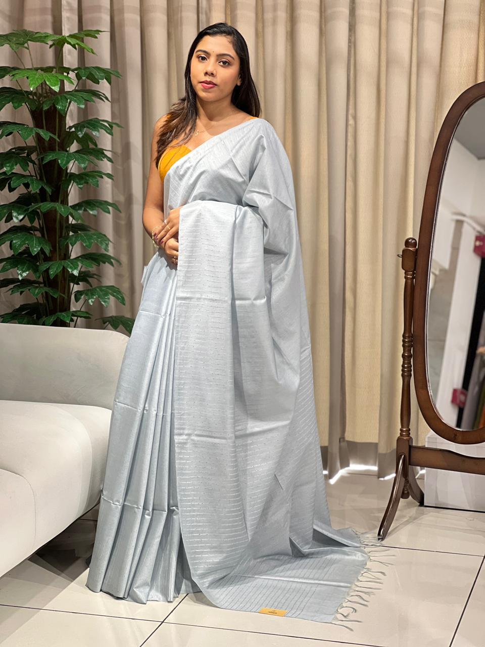 Kesiya With Sequins Detailed Bhagalpuri Linen Saree | PF1111