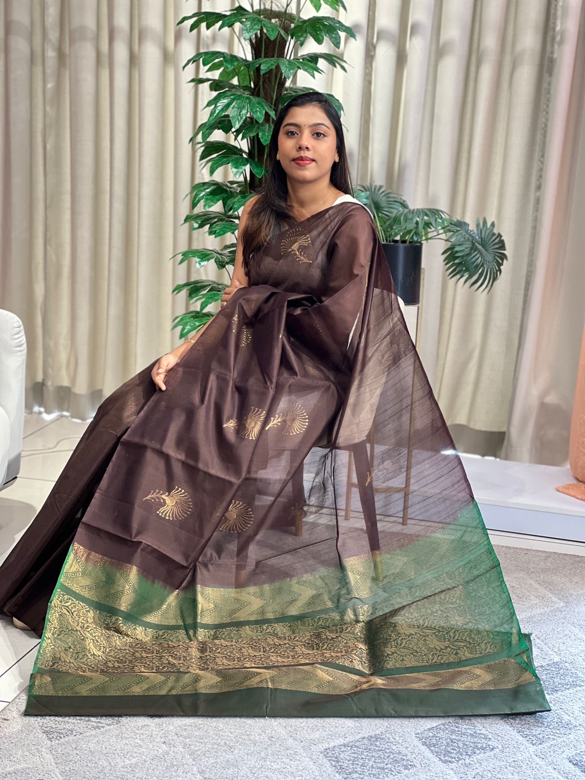 Peacock Feather Design Silk Cotton Saree | KTS179