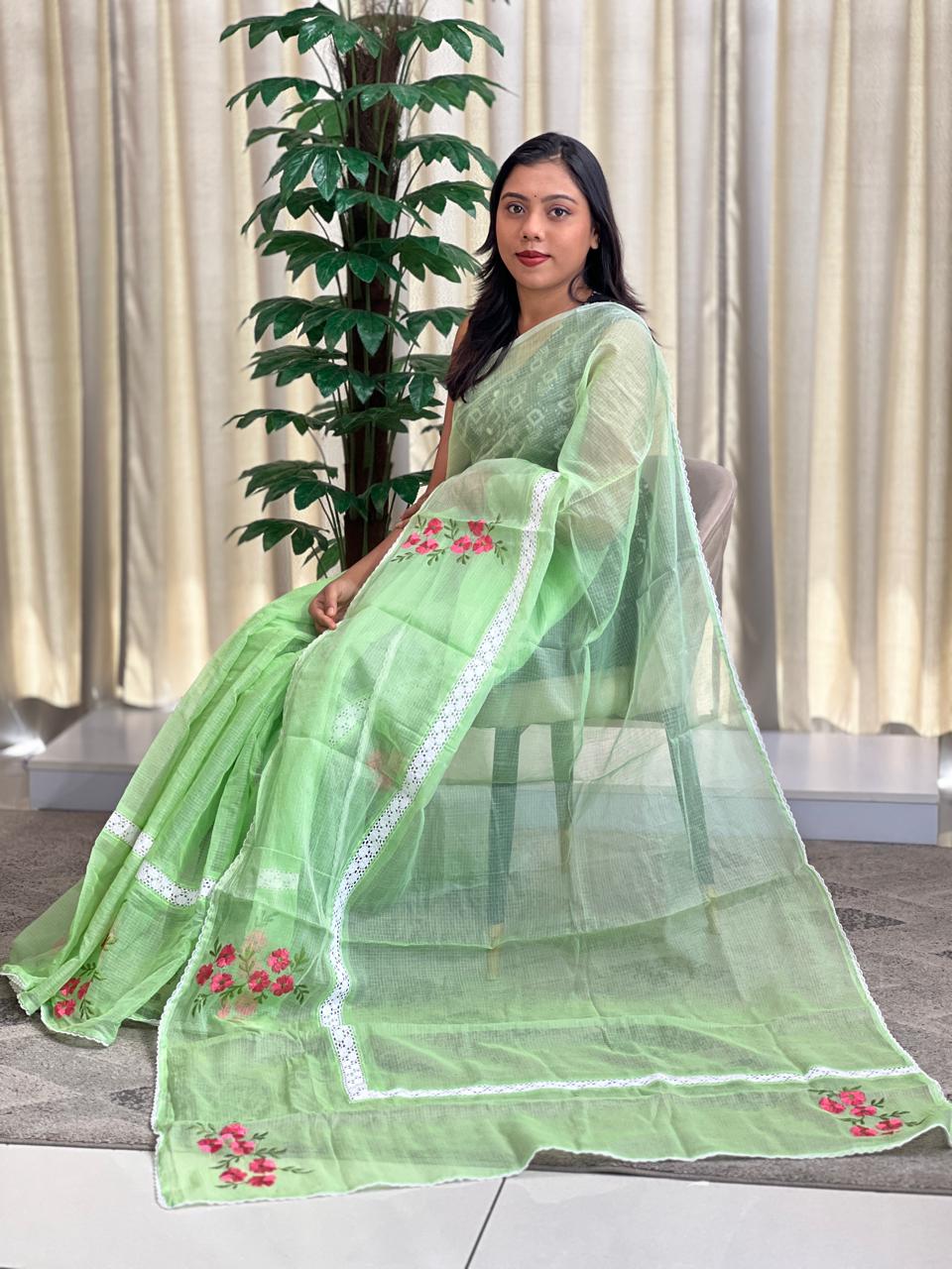 Floral  Bunches Design & Crochet Lace  Kota Saree | RK274