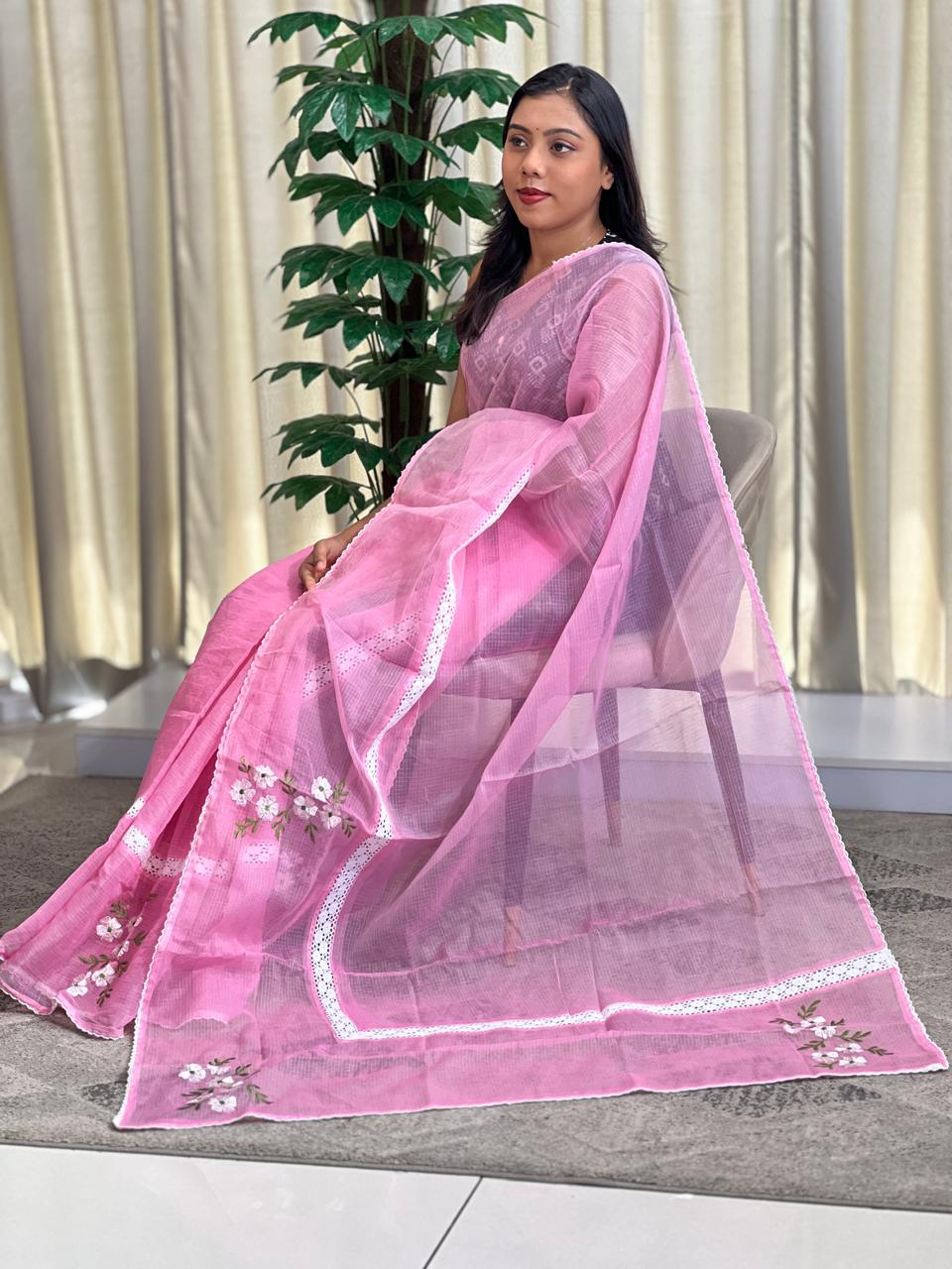 Floral  Bunches Design & Crochet Lace  Kota Saree | RK274
