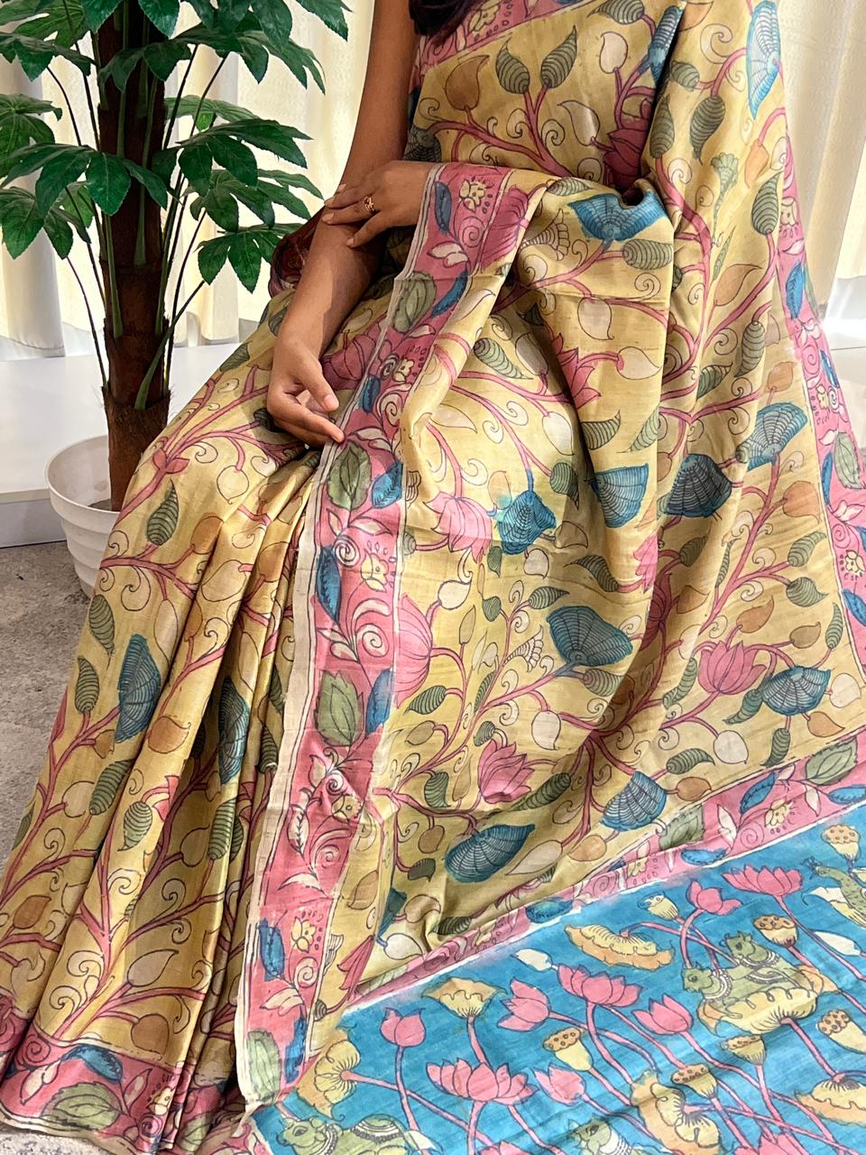 Traditional Pen Kalamkari Pure Desi Tussar Saree | SBS1451