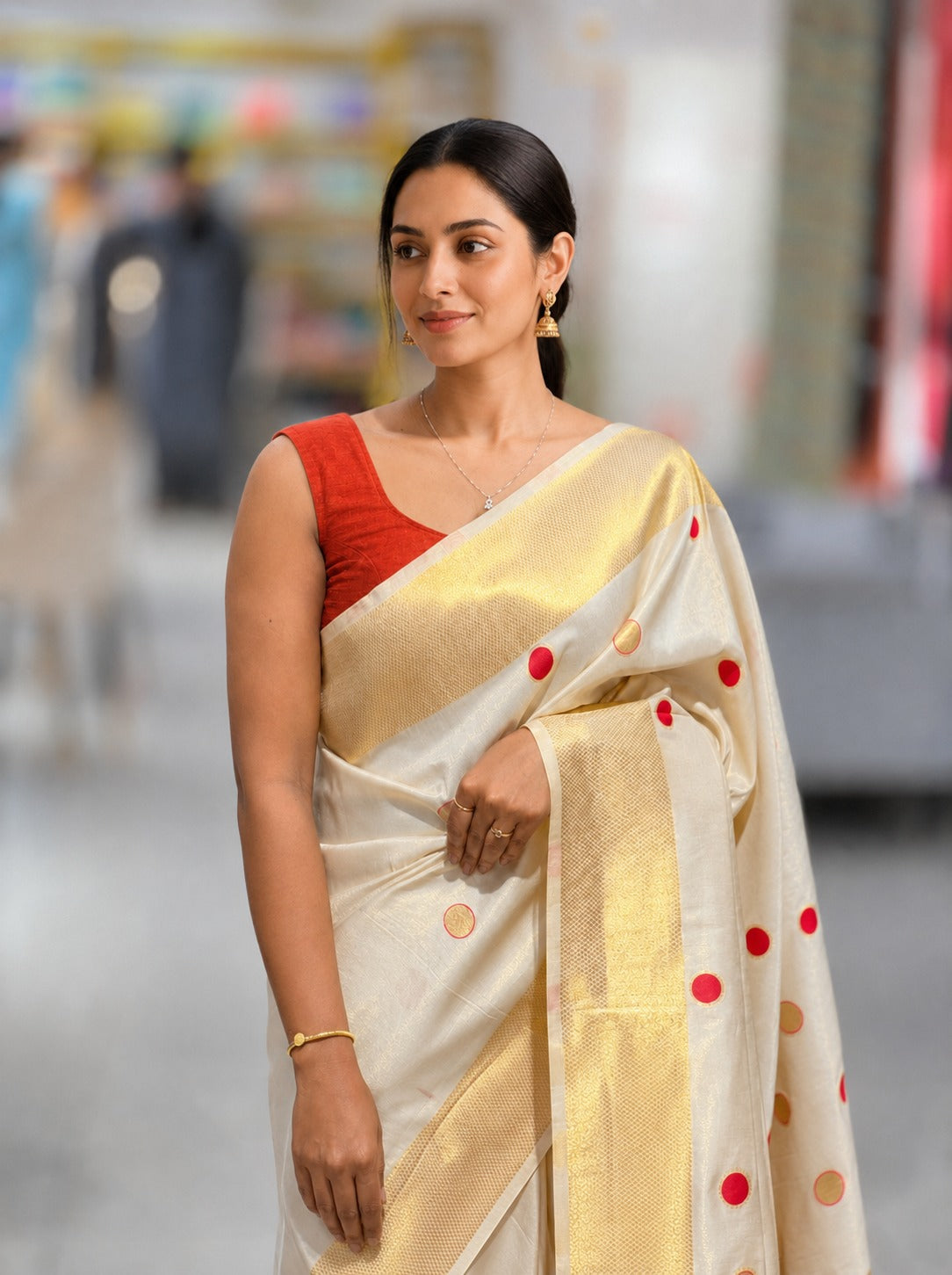 Polka Dot Weaved Tissue Saree | HT232