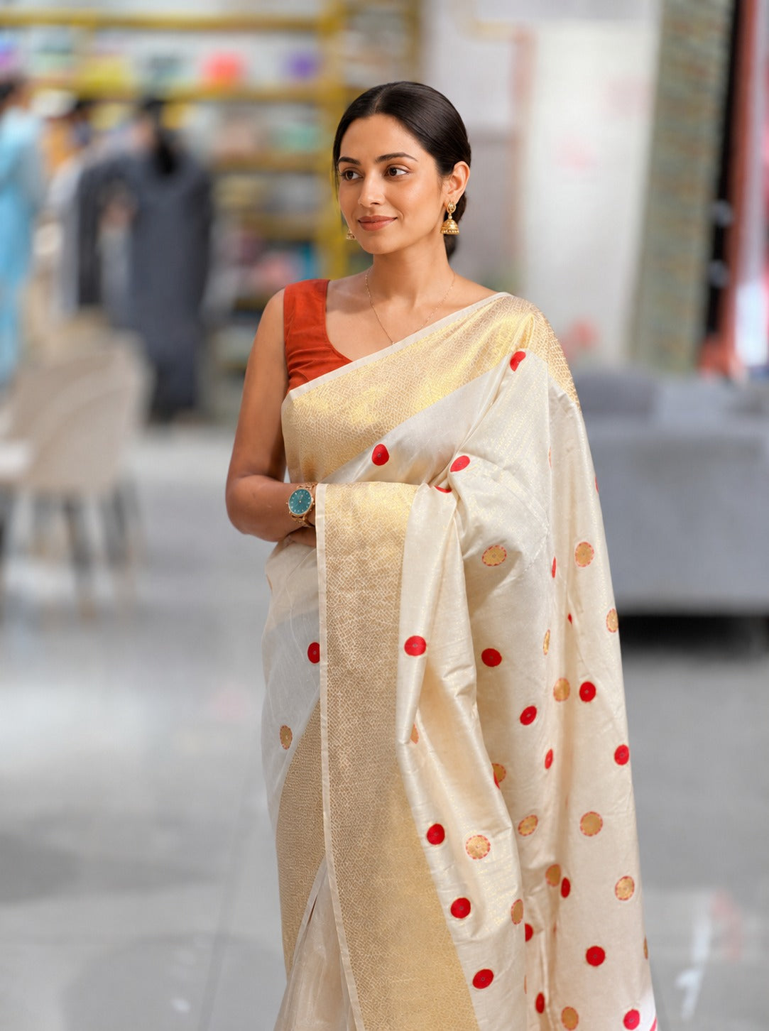 Polka Dot Weaved Tissue Saree | HT232