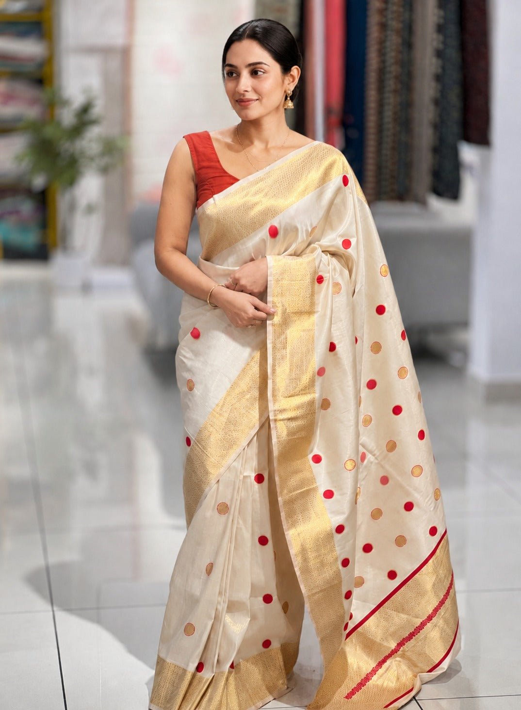 Polka Dot Weaved Tissue Saree | HT232