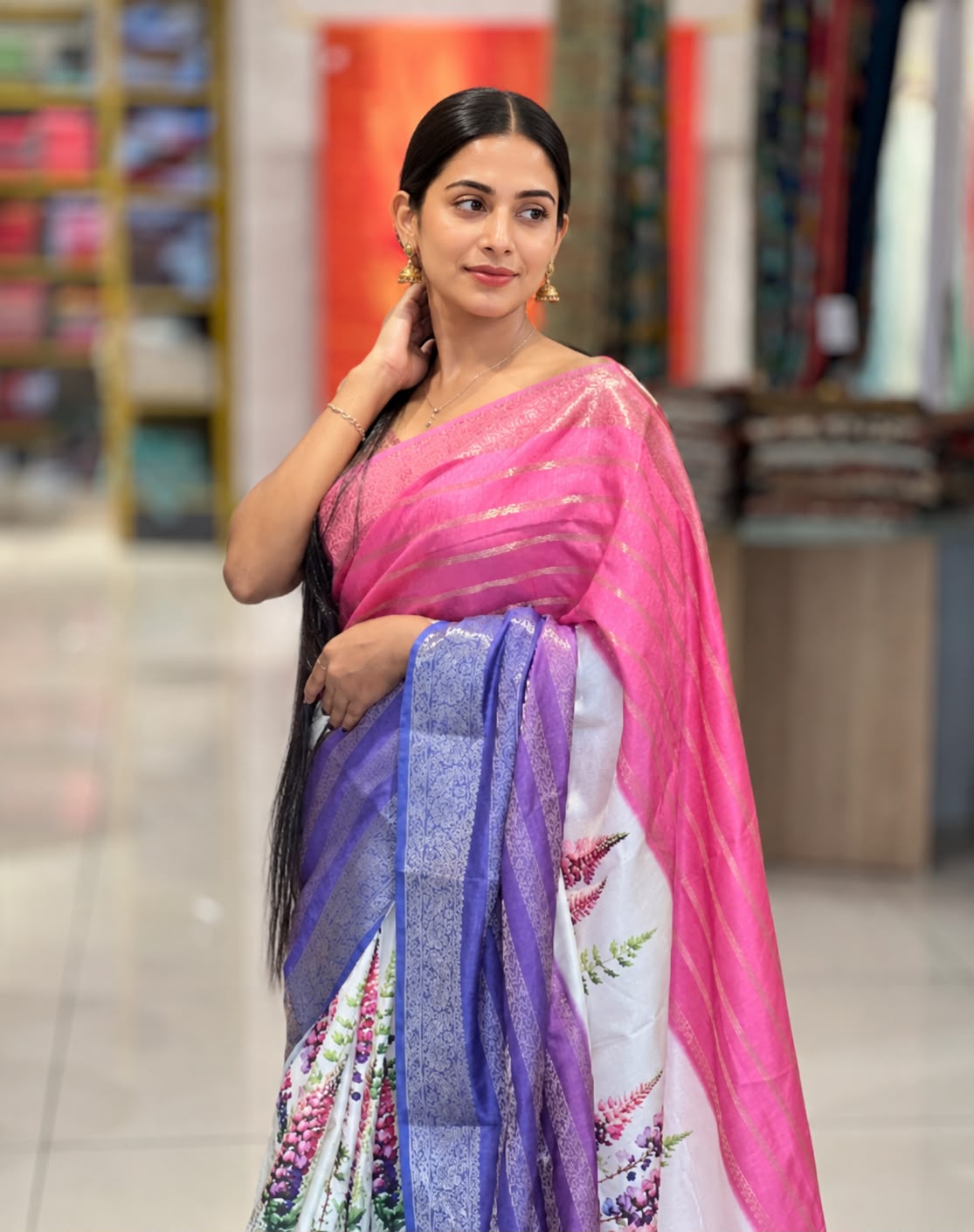 Digital Print With Zari Detailed Semi Silk Saree | HT186