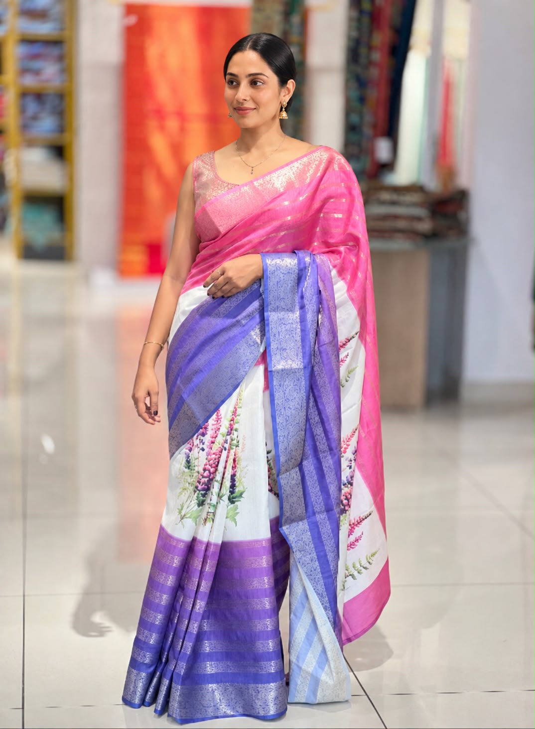 Digital Print With Zari Detailed Semi Silk Saree | HT186