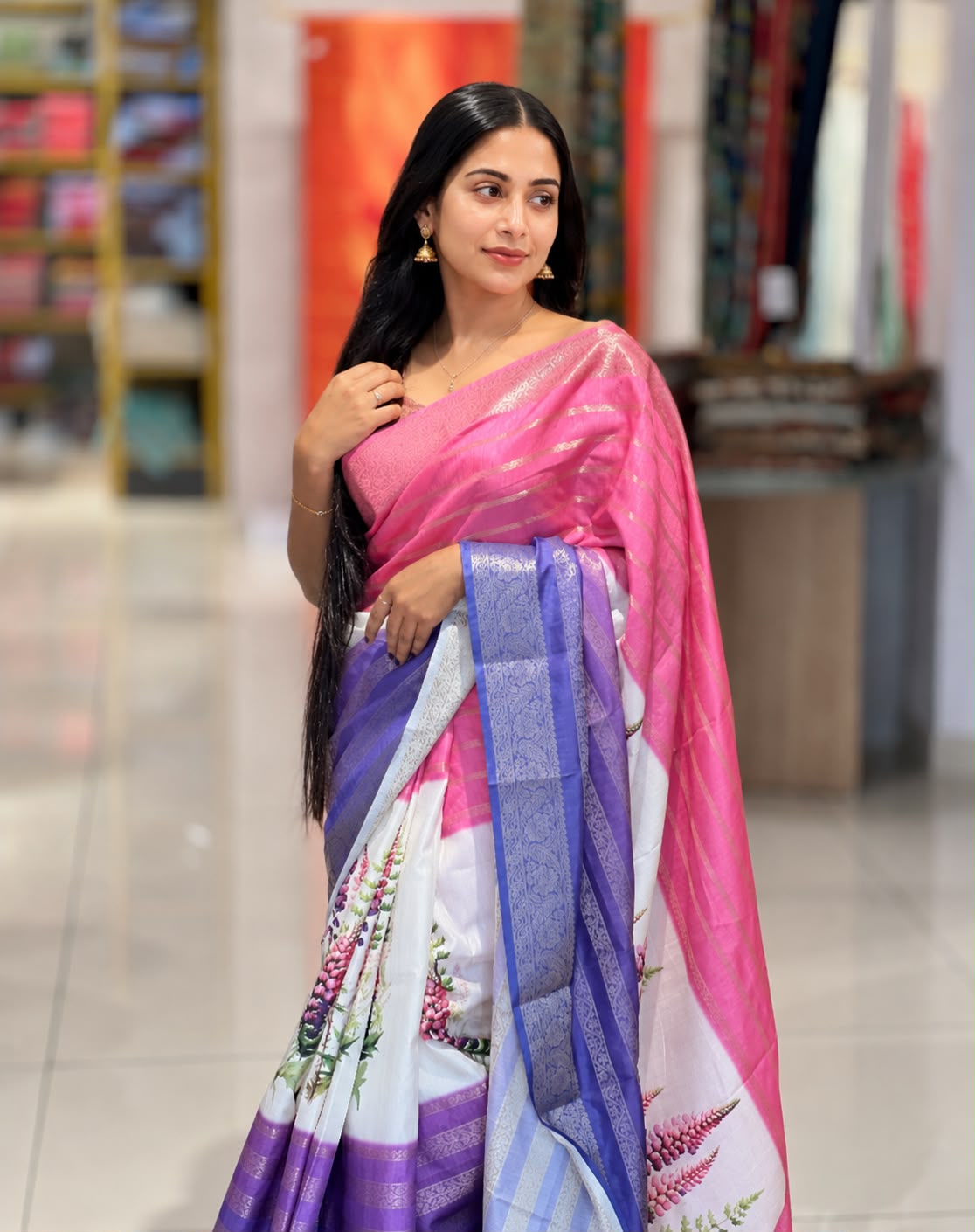 Digital Print With Zari Detailed Semi Silk Saree | HT186