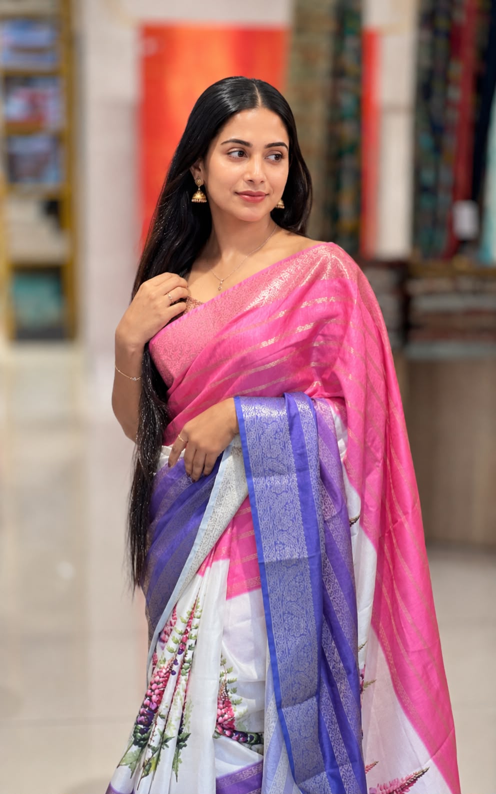 Digital Print With Zari Detailed Semi Silk Saree | HT186