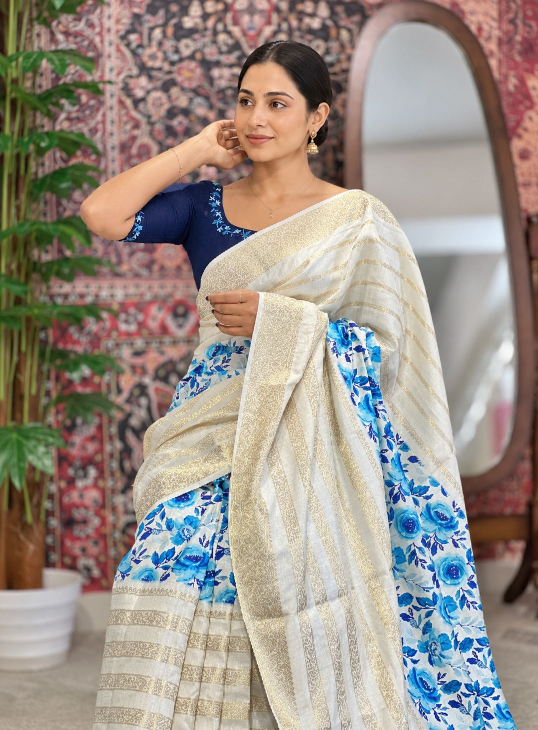 Floral Digital Printed Semi Silk Saree | HT185