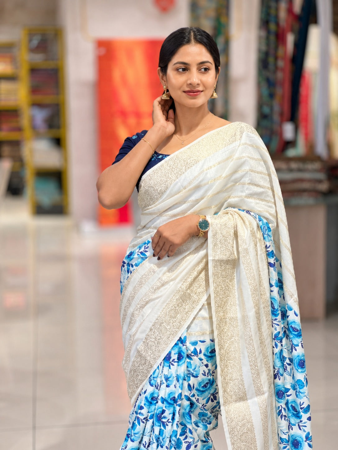 Floral Digital Printed Semi Silk Saree | HT185