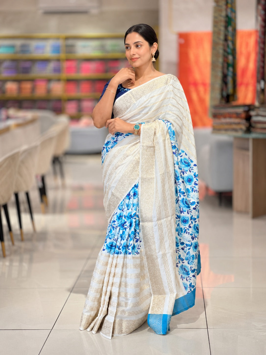 Floral Digital Printed Semi Silk Saree | HT185