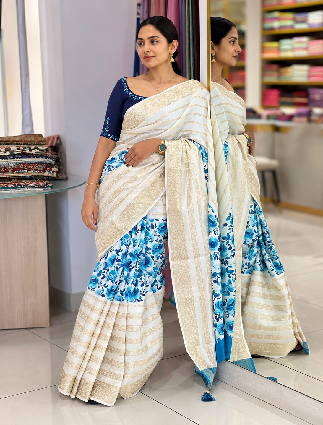 Floral Digital Printed Semi Silk Saree | HT185