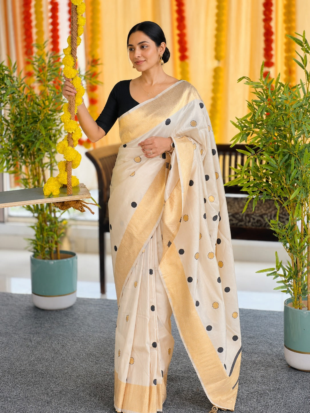 Polka Dot Weaved Tissue Saree | HT241