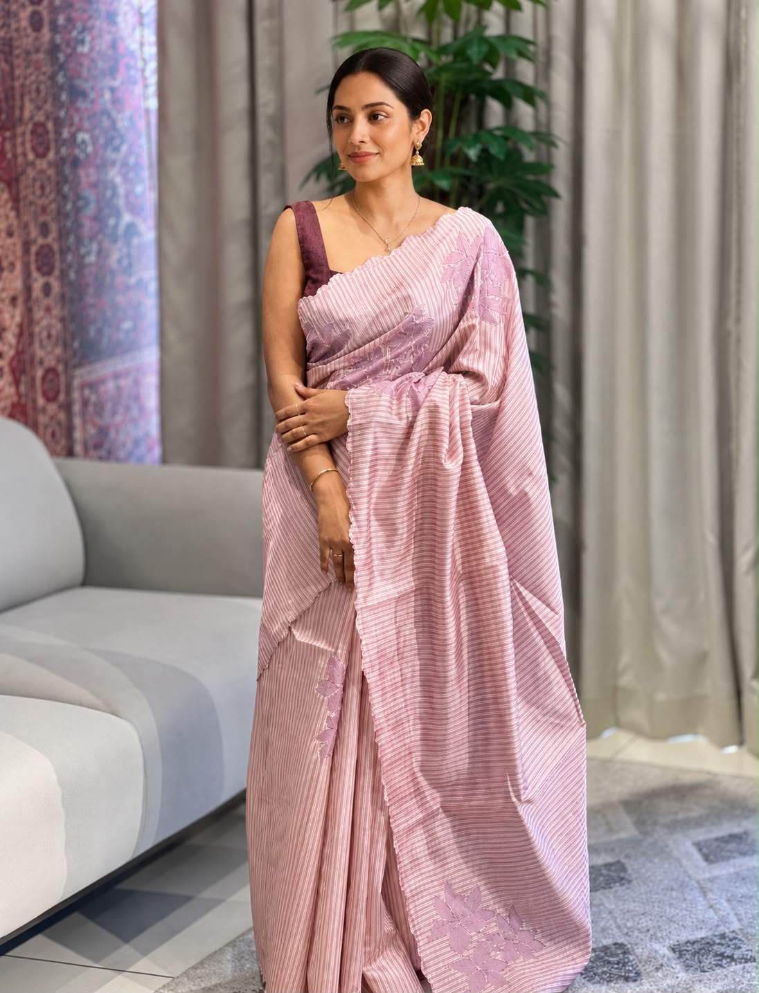 Floral Applique Placement Detailed Semi Tussar Saree | HT271