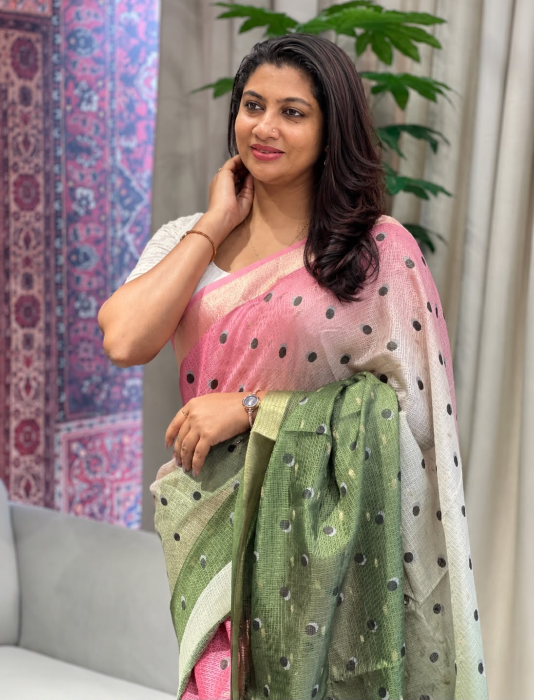 Polka Print With Zari Woven Silky Kota Saree | HT287