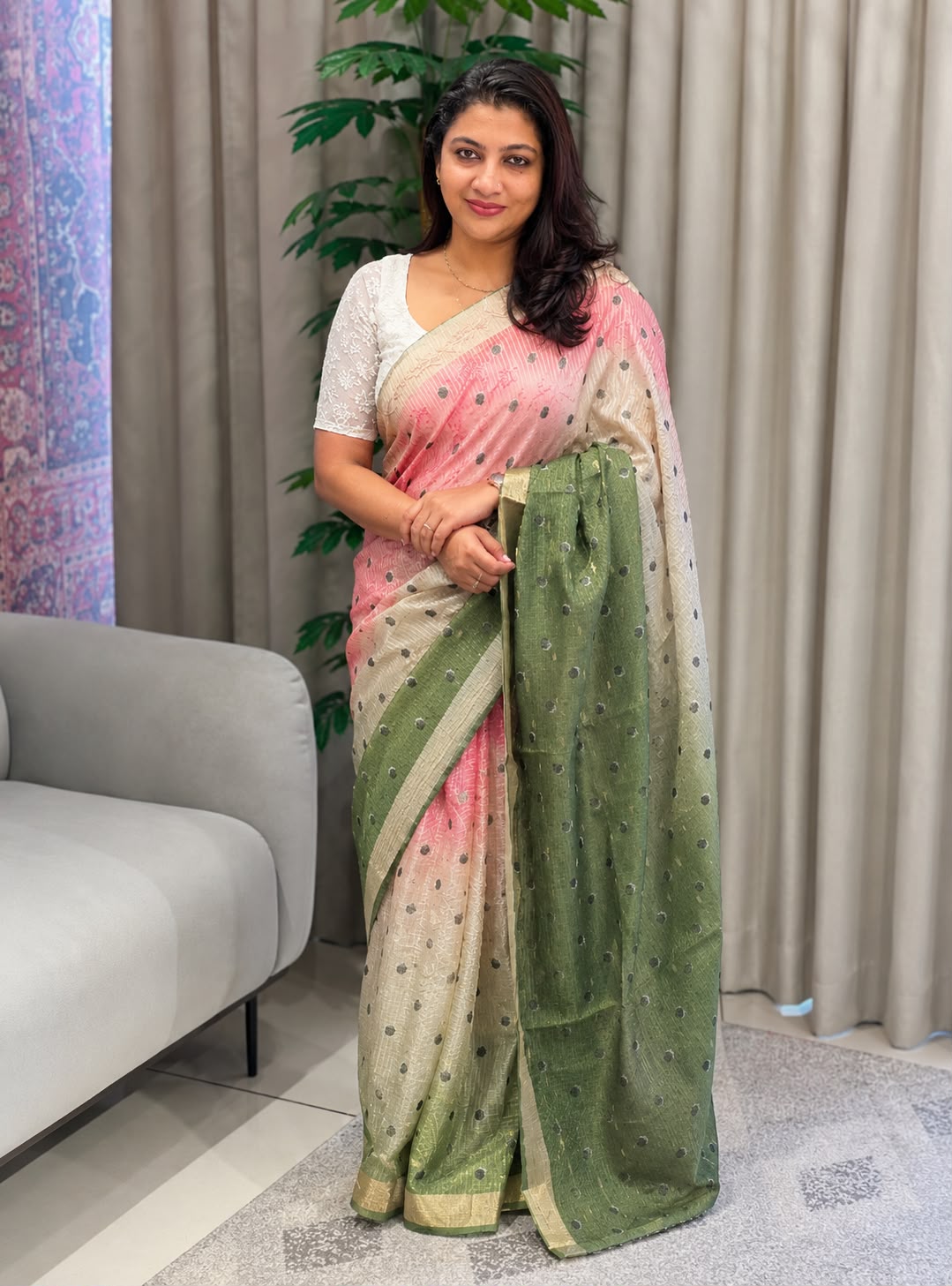 Polka Print With Zari Woven Silky Kota Saree | HT287