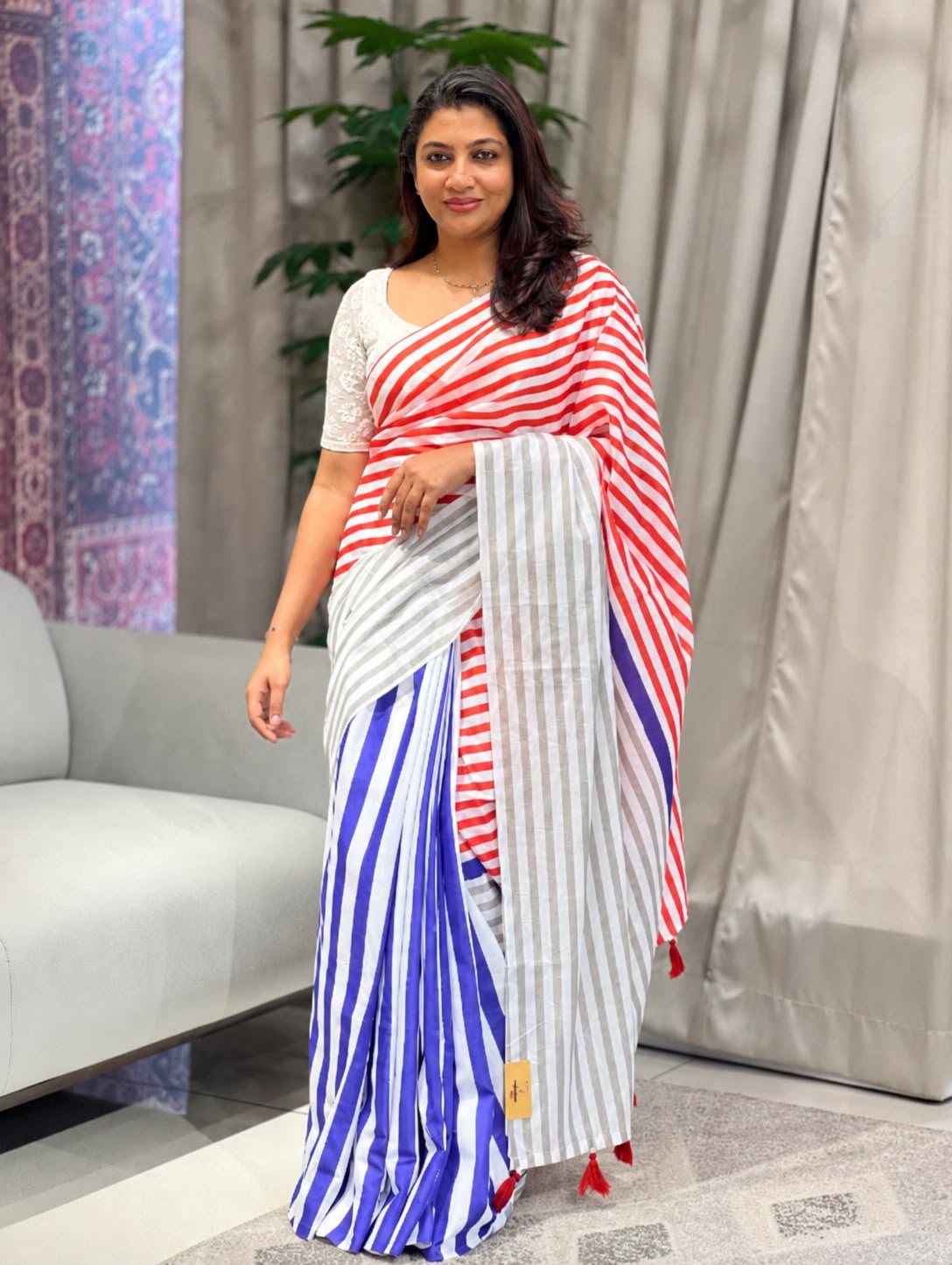 Multi Colour Stripes Pattern Cotton Saree | HT291