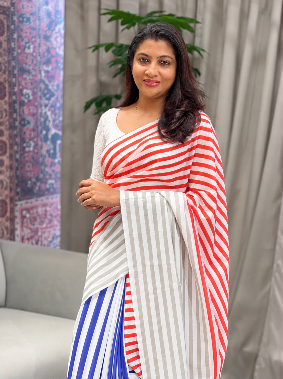 Multi Colour Stripes Pattern Cotton Saree | HT291