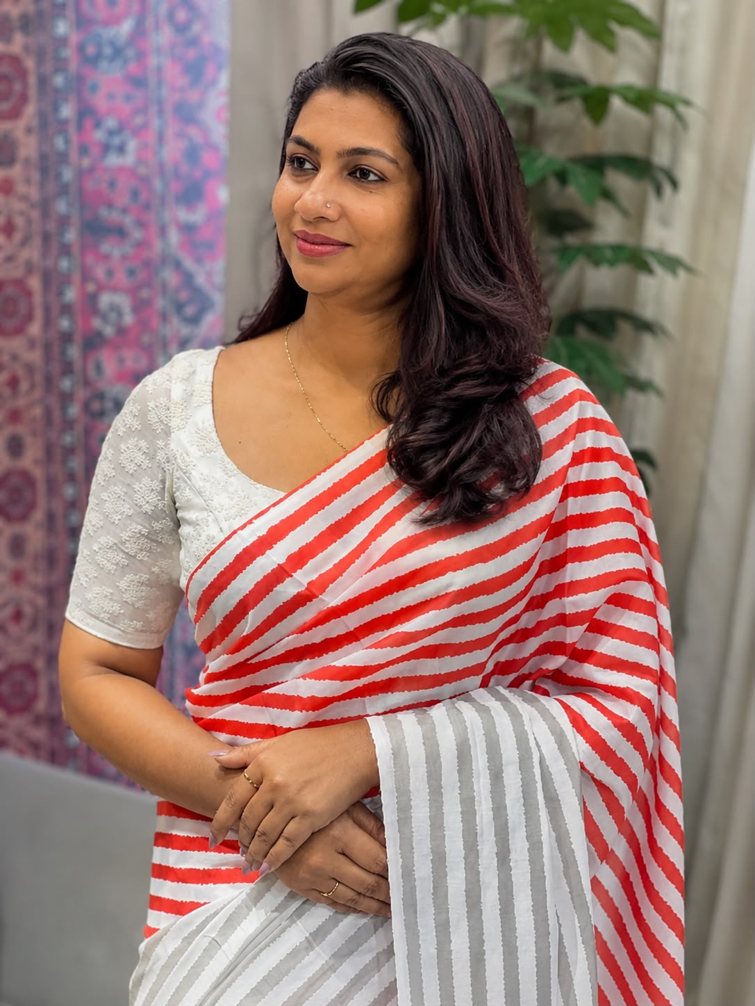 Multi Colour Stripes Pattern Cotton Saree | HT291