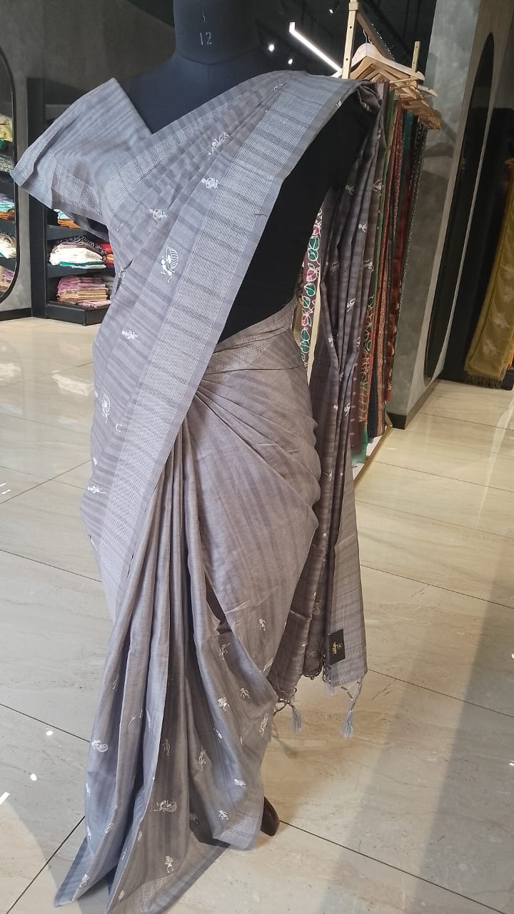 Warli Printed Pattern Tussar Saree | SUN810