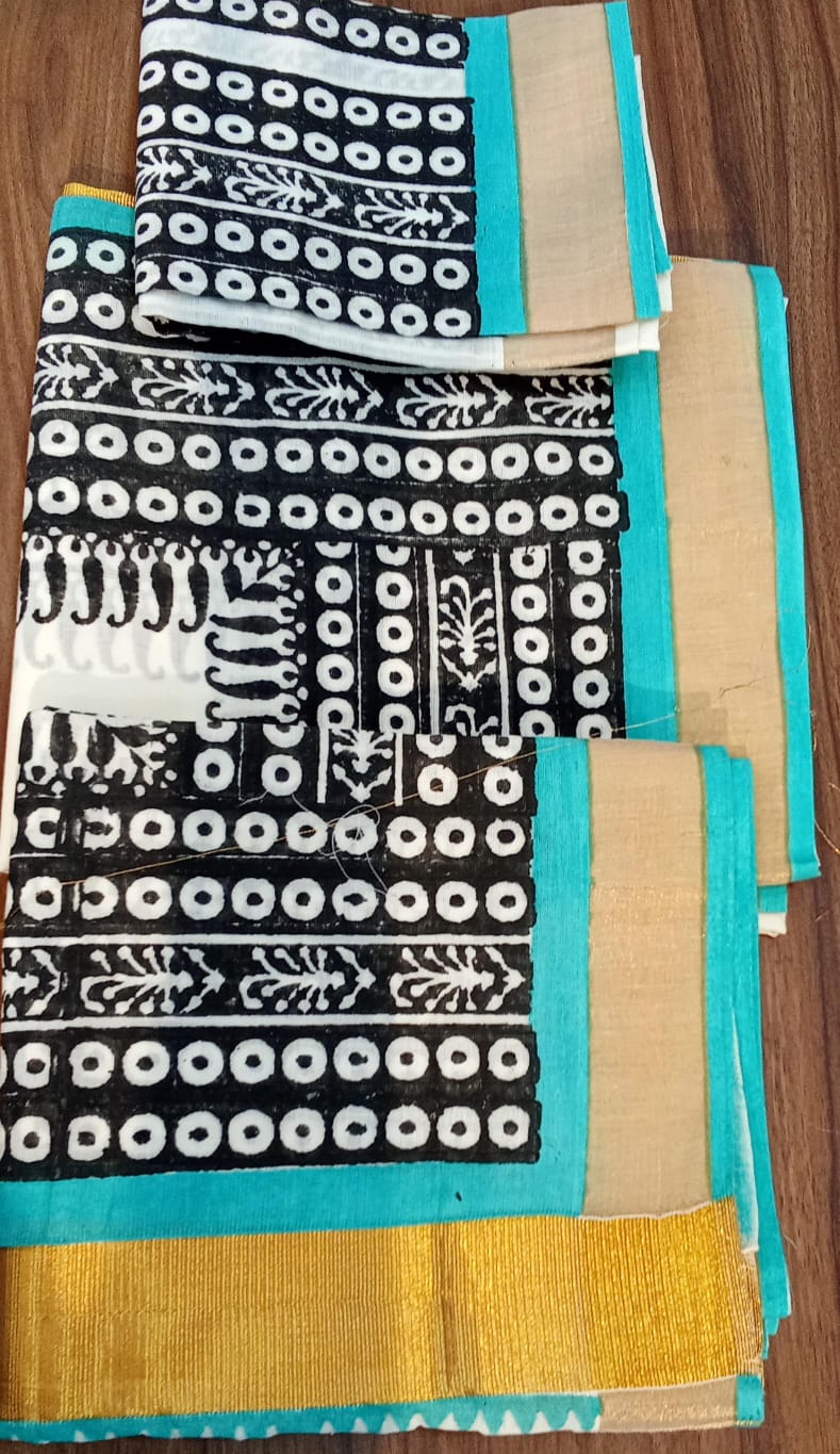 Block Printed Kerala Cotton Set Mundu | JSC305