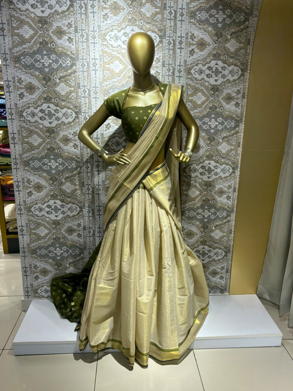 Kerala Tissue Cotton Dhavani Material Set (Unstitched) | OKM113
