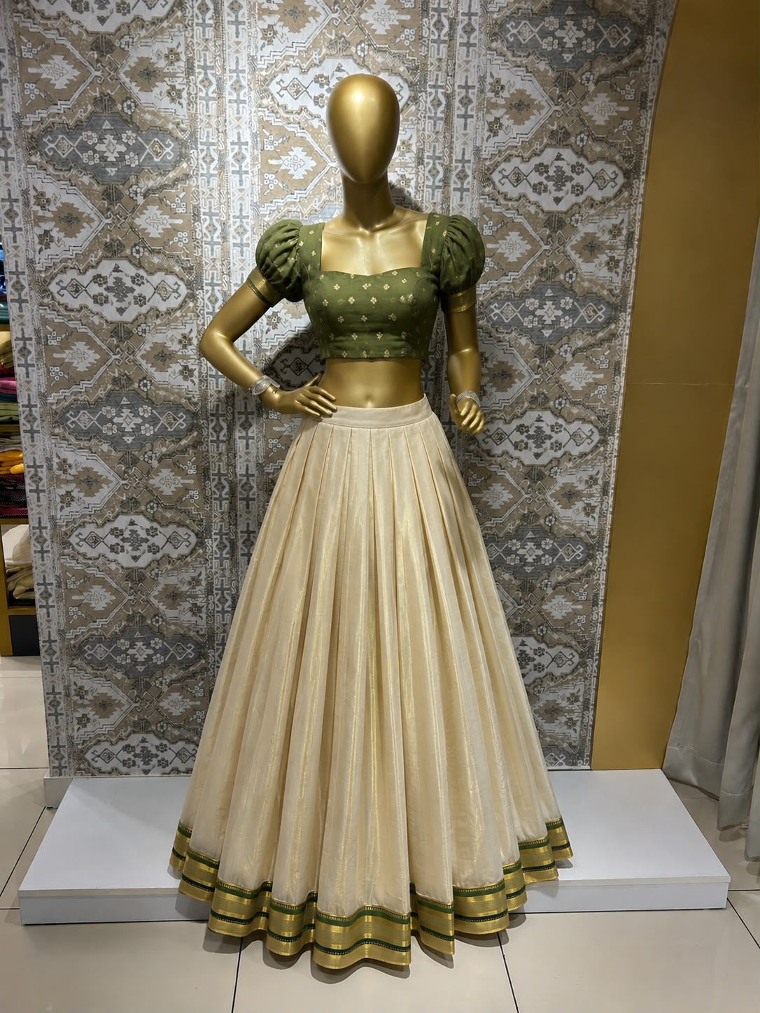 Floral Buta Woven Semi Raw Silk Un Stitched Blouse Material | OKM112