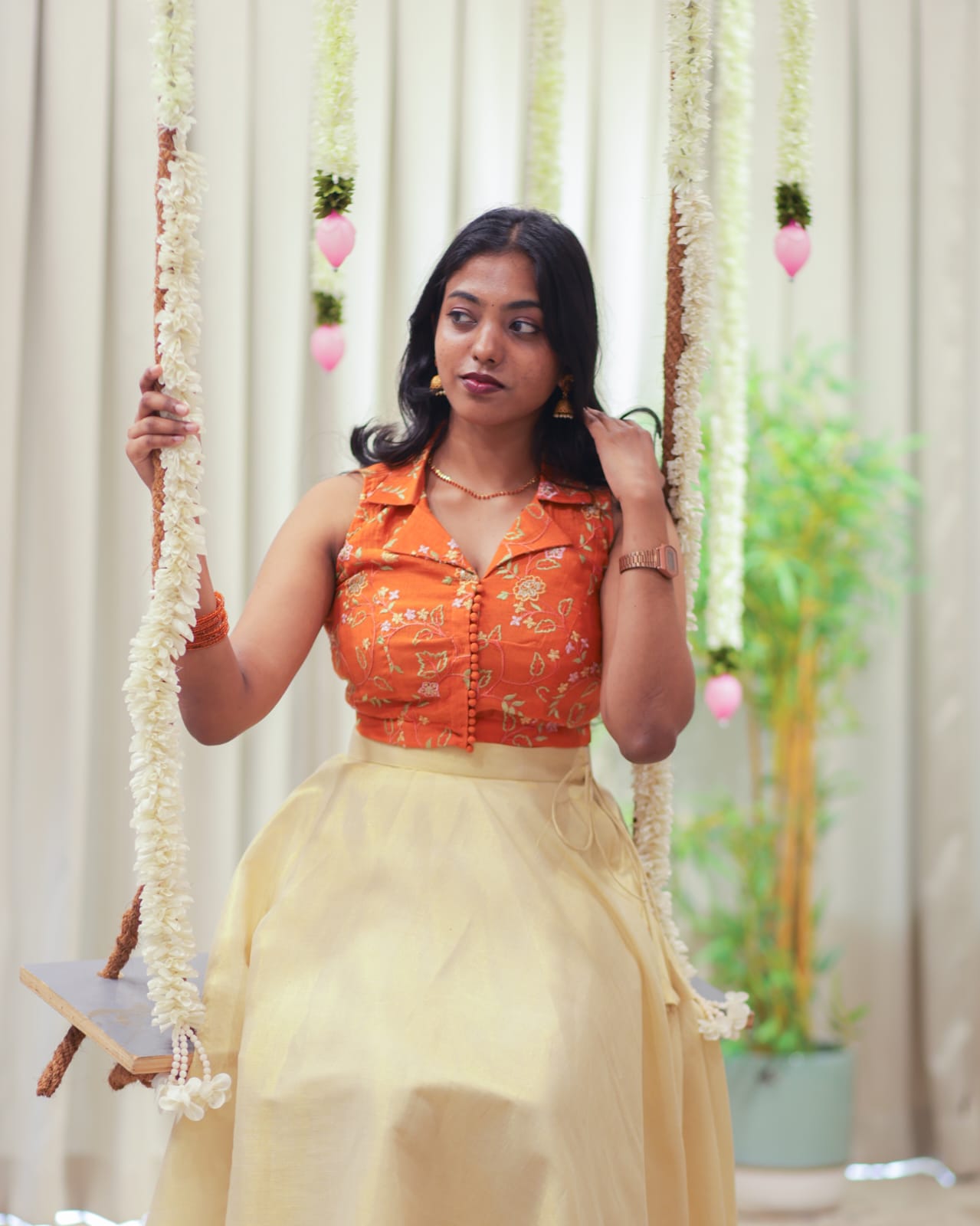 Floral Embroidered Crop Top & Skirt Se  t(Un Stitched ) | OKM114