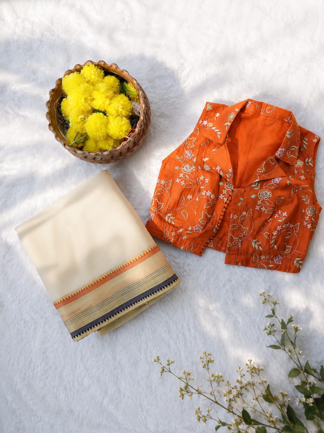 Floral Embroidered Crop Top & Skirt Se  t(Un Stitched ) | OKM114