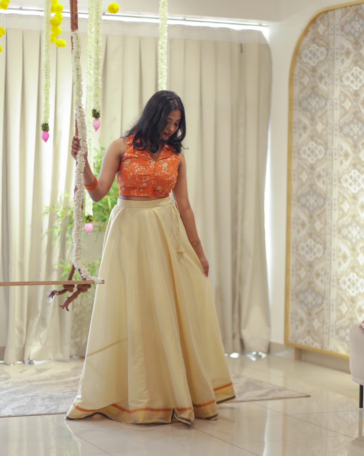 Floral Embroidered Crop Top & Skirt Se  t(Un Stitched ) | OKM114