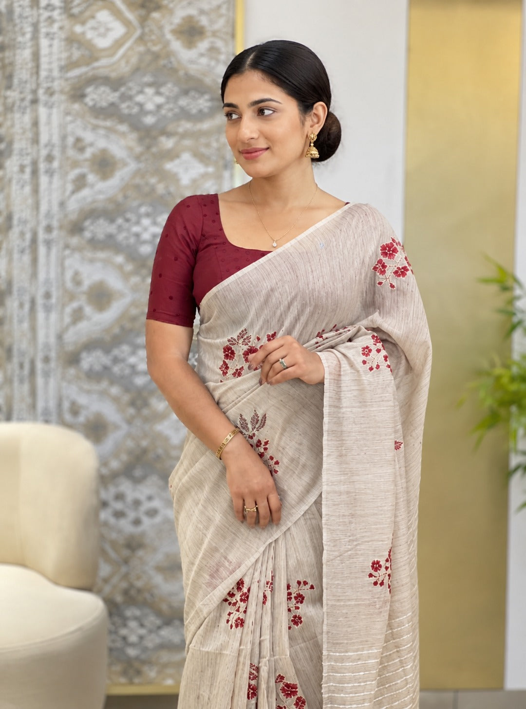 Machine Floral Embroidered Bhagalpuri Saree | DLS294