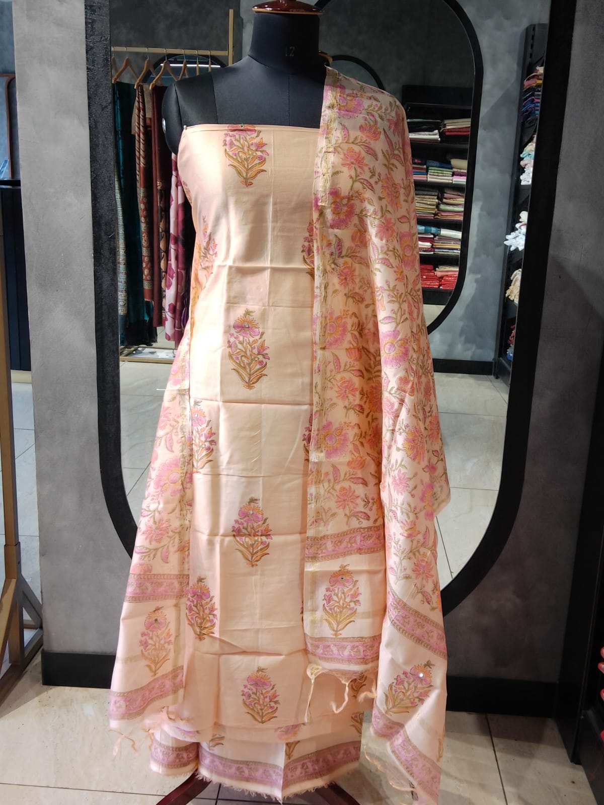 Block Printed Pattern Chanderi Salwar Set | ACF117