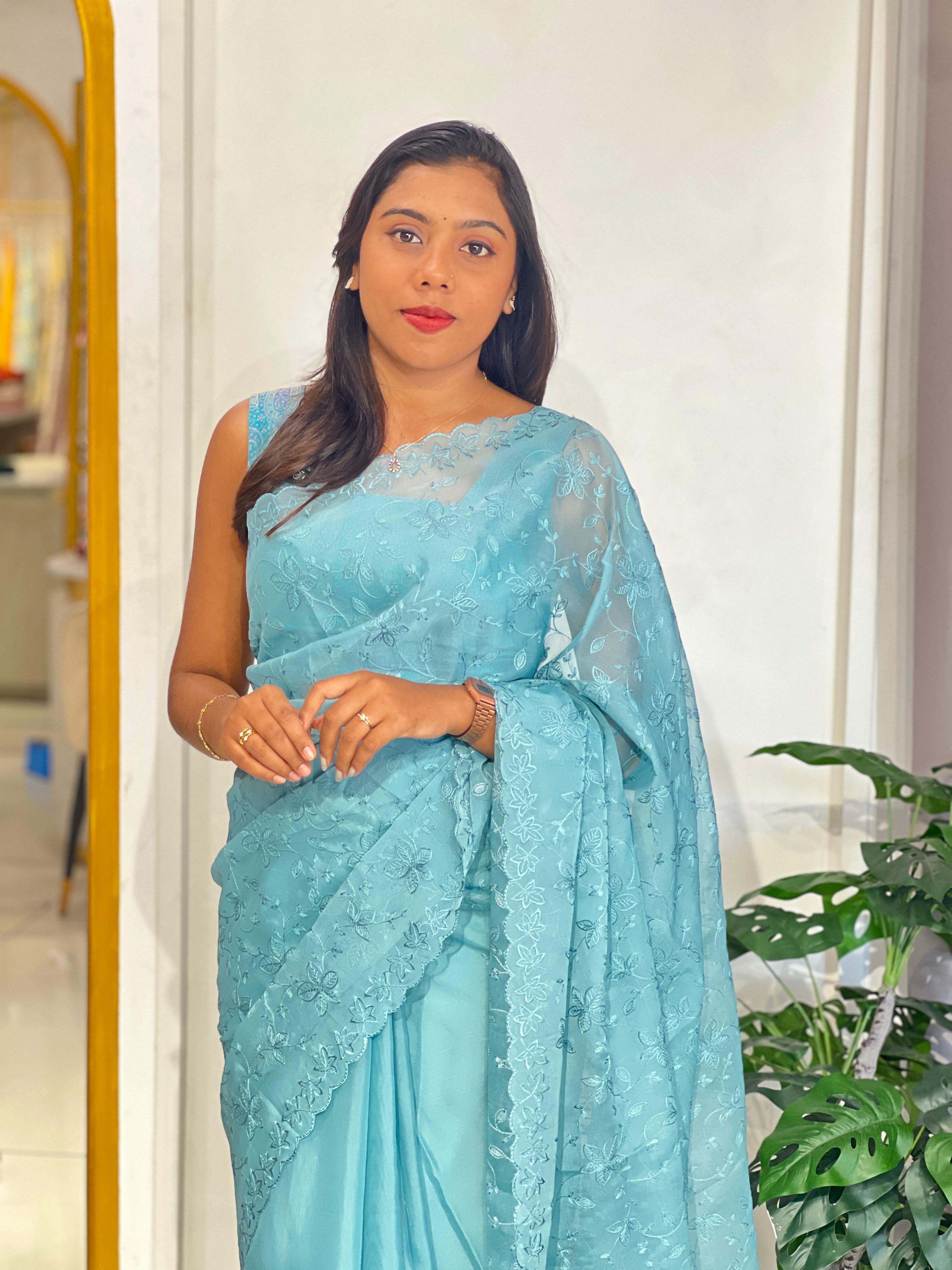 Embroidered Viscose Organza Saree | ZSS520