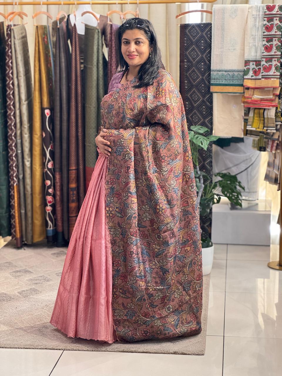 Kalamkari Pattern Tussar Saree | GA183