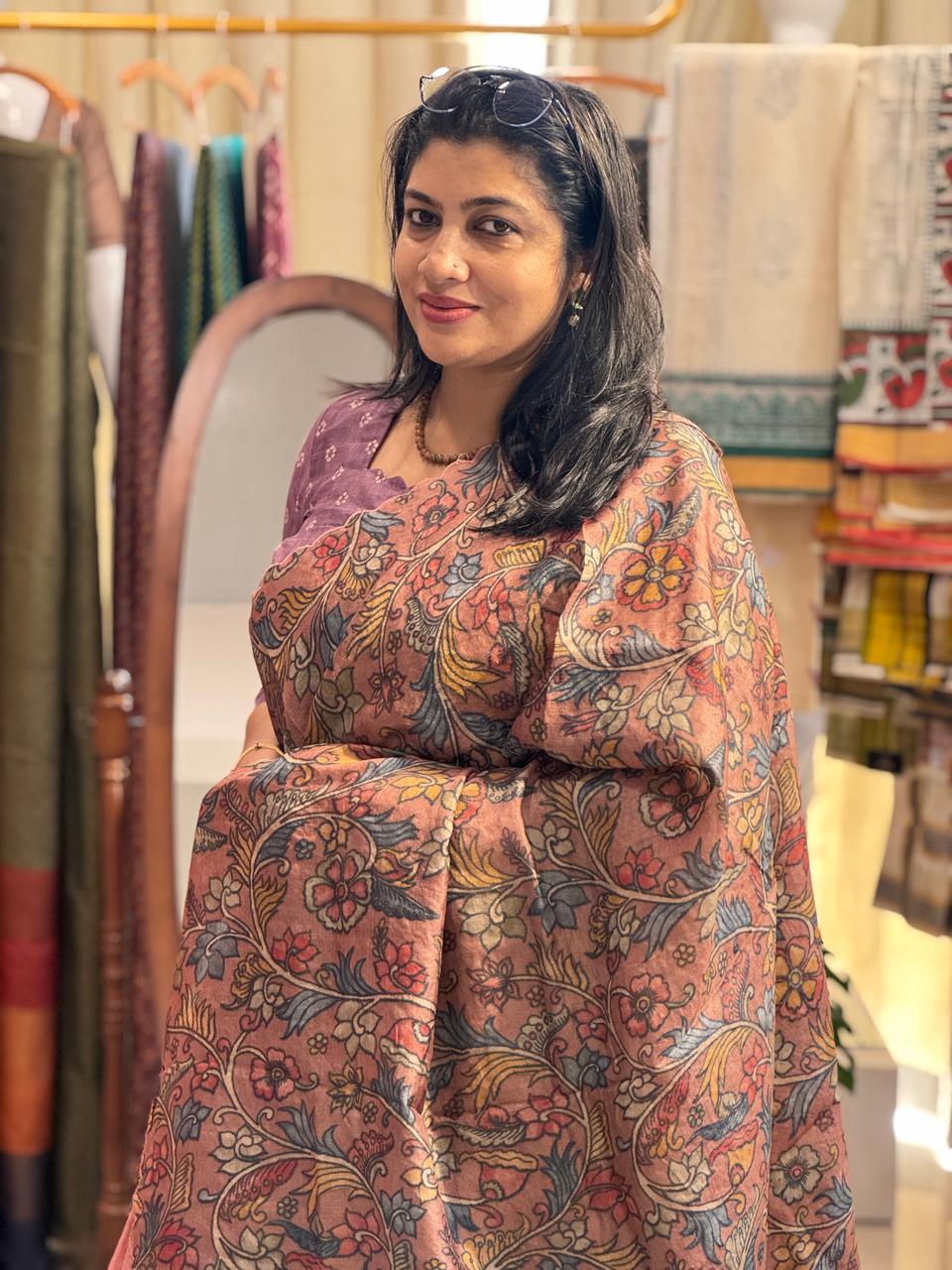 Kalamkari Pattern Tussar Saree | GA183