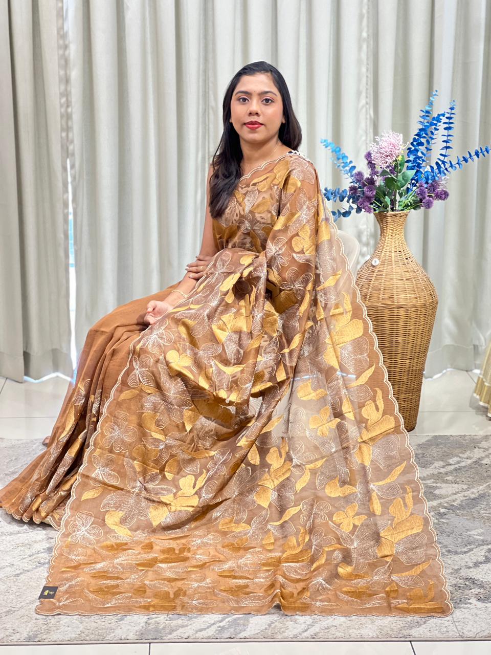 Floral Embroidered Organza Saree | ZSS143