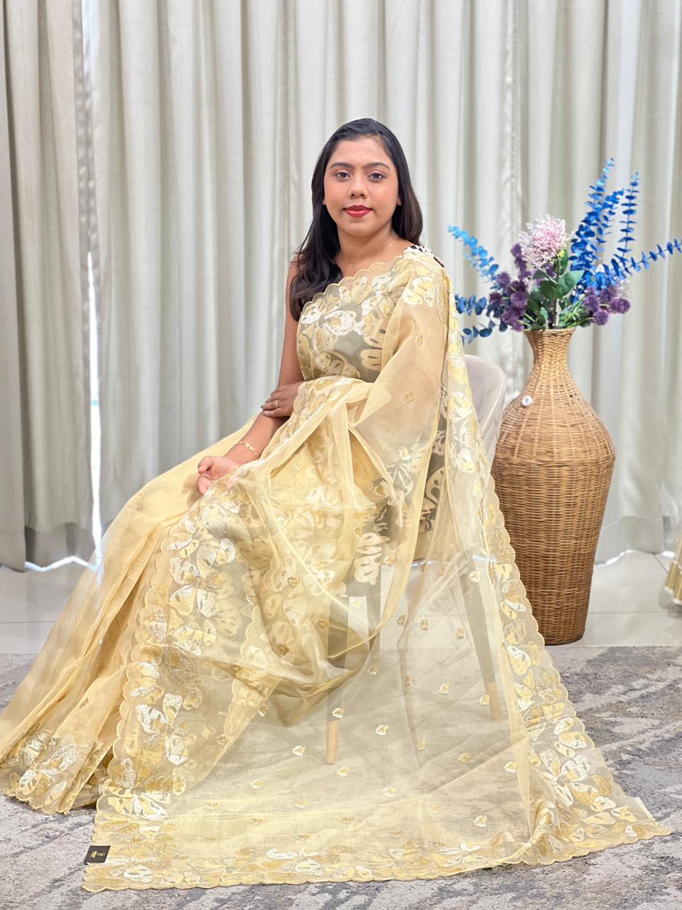 Floral Embroidered Organza Saree | ZSS162