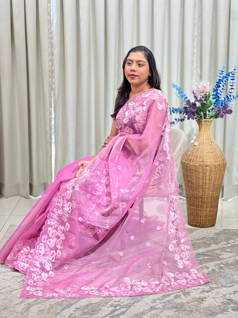 Floral Embroidered Organza Saree | ZSS168