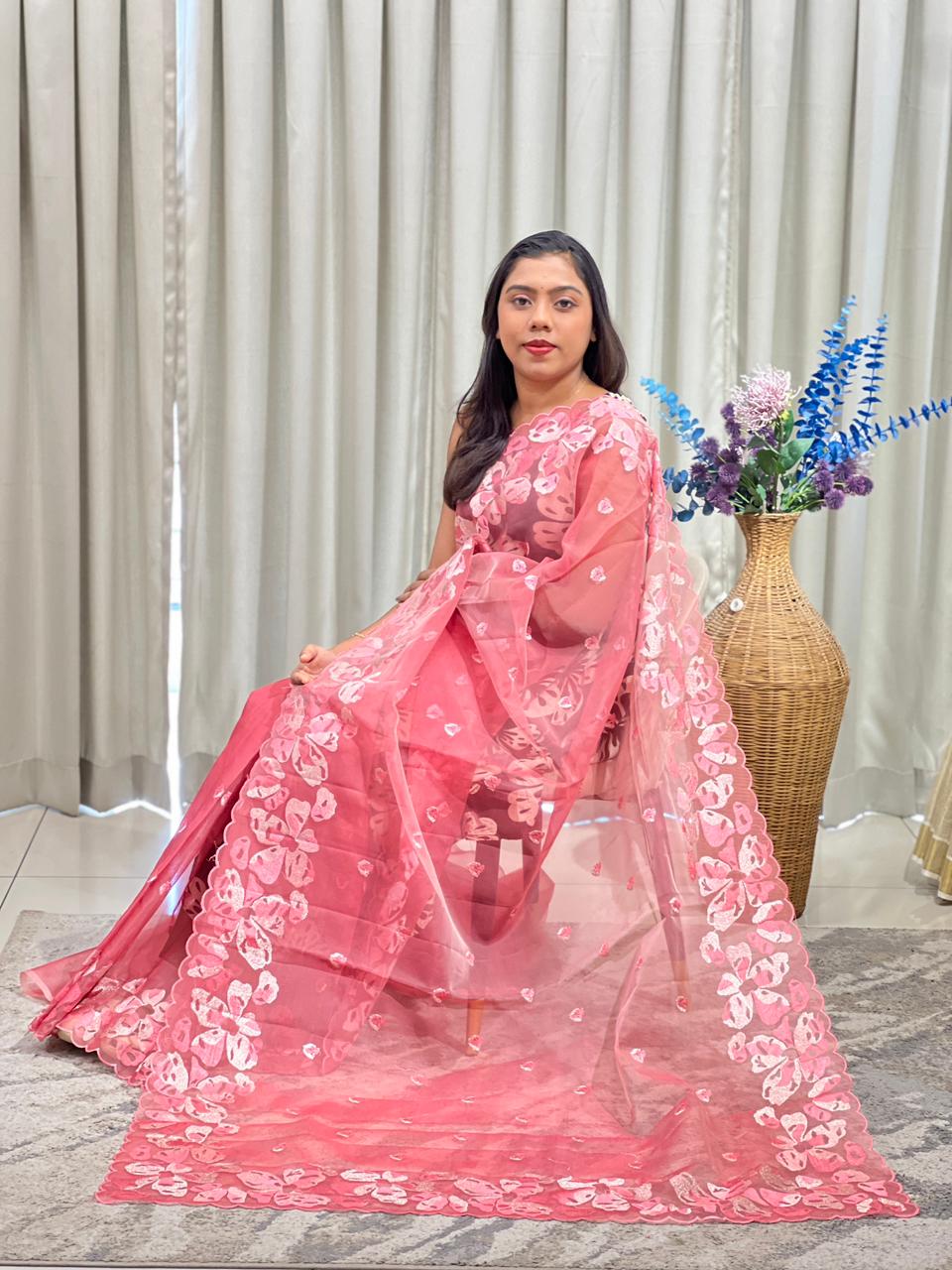 Floral Embroidered Organza Saree | ZSS166