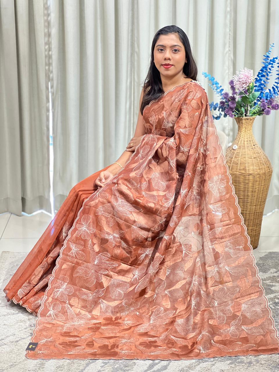 Floral Embroidered Organza Saree | ZSS141