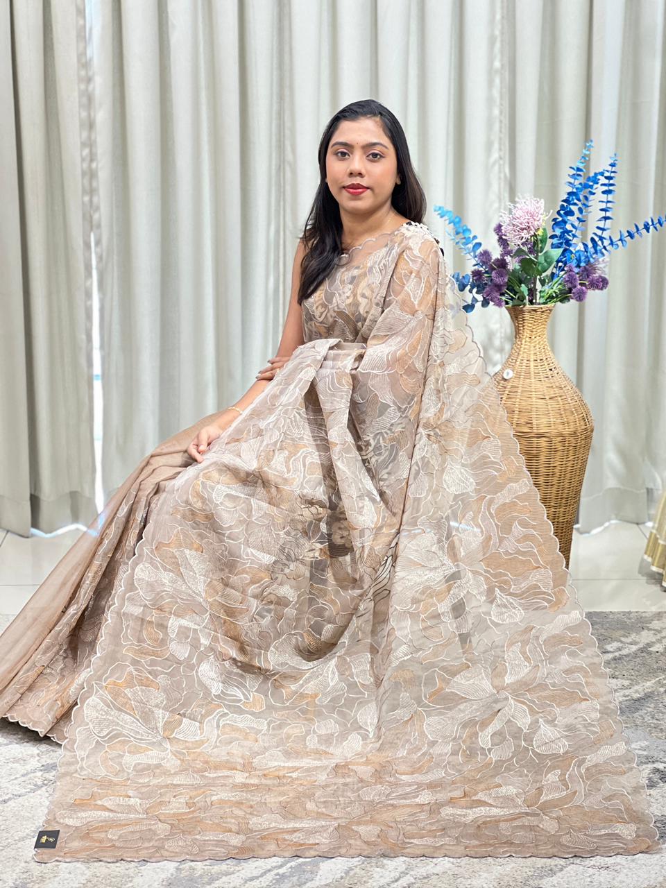 Floral Embroidered Organza Saree | ZSS156
