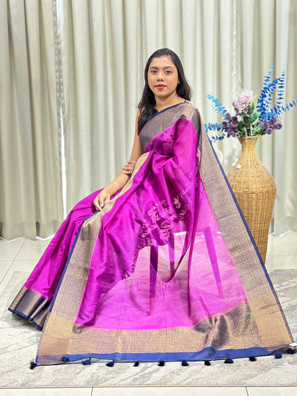 Golden Zari Weaved Border Pattern Cotton Silk Saree | ZSS333