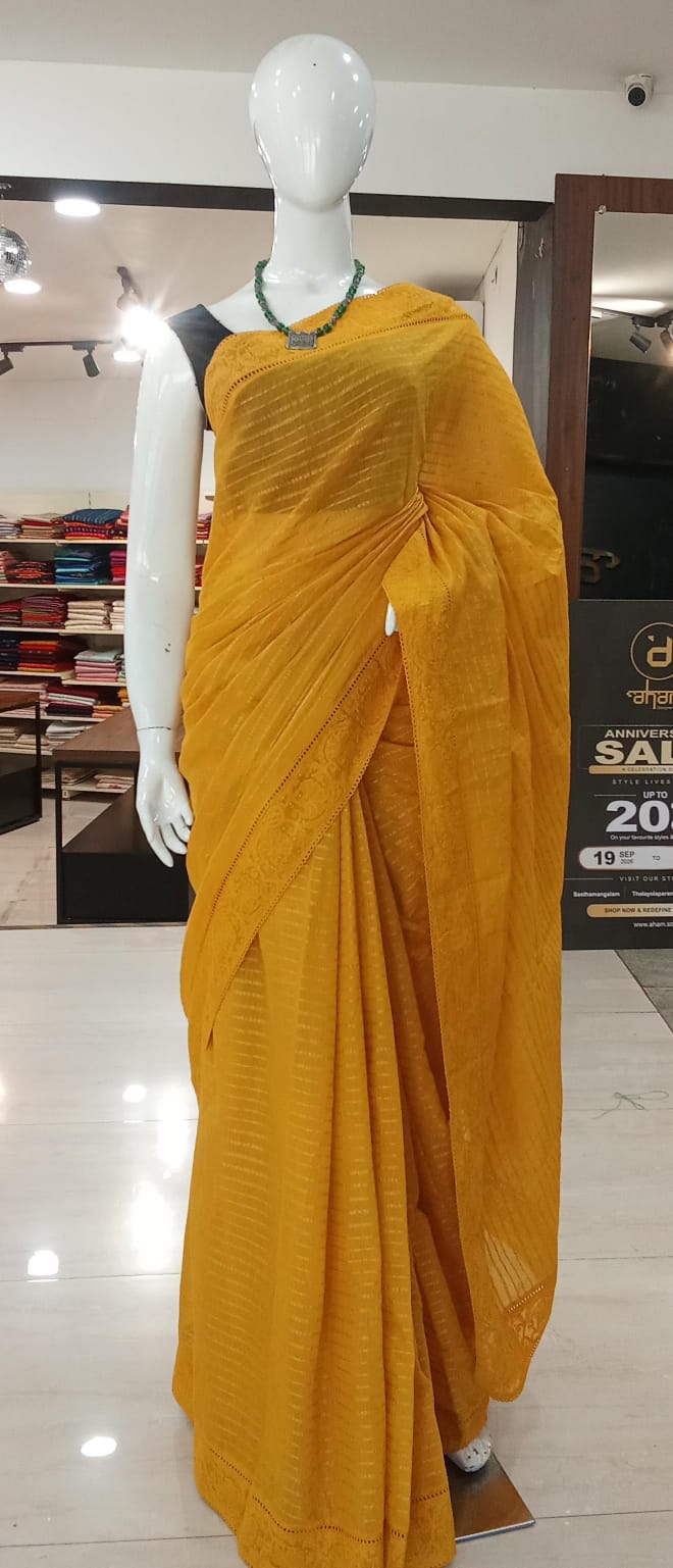 Lucknowi Embroidery Border Pattern Chanderi Saree | MM668