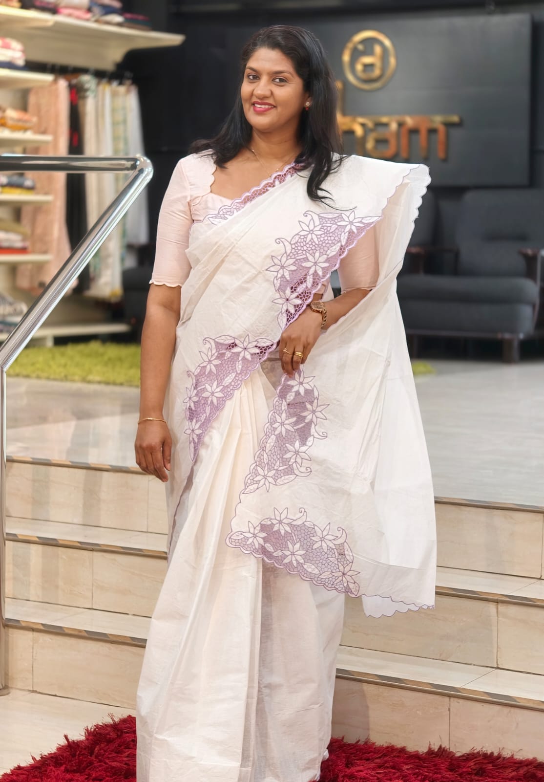 Floral Twine Cut Work Organdy Saree | TC521