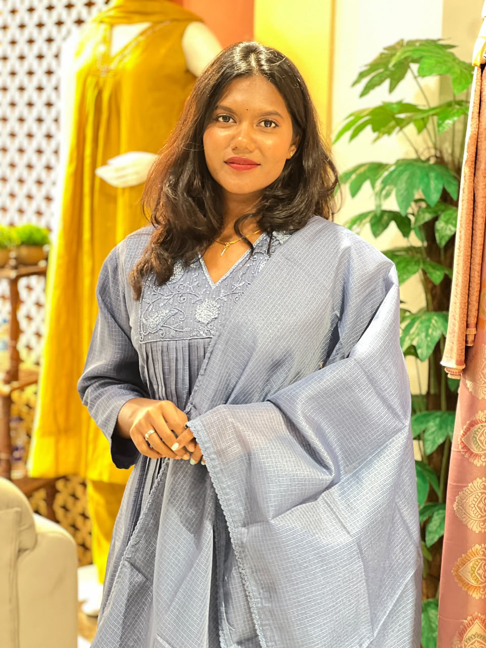 Handwork Detailed Silky Kota Kurta Set  | SLM222