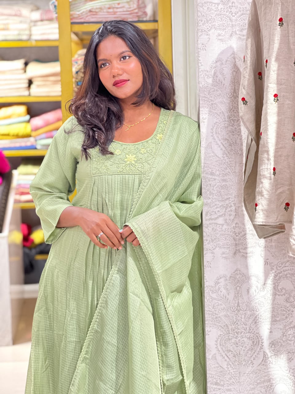 Handwork Detailed Silky Kota Kurta Set | SLM229