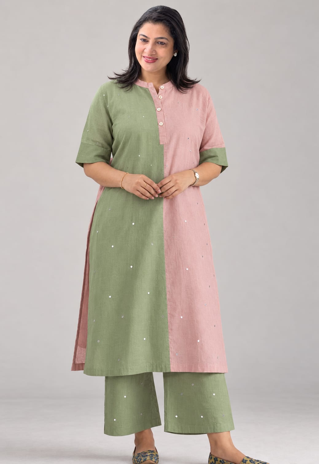 Blush & Sage Serenity Chanderi Co-ord Set | DN844